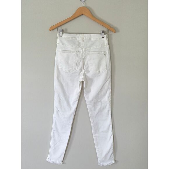 Madewell 10" High Rise Skinny Crop Jeans Button Fly Frayed Hem White Denim 26 - Picture 4 of 7